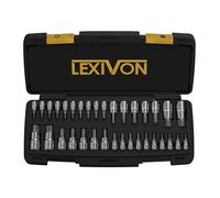 LEXIVON Master TORX - Juego de llaves de vaso Torx de acero de aleación S2, 34 piezas, estrella sólida y a prueba de manipulaciones, T6 ~ T70, caja de almacenamiento mejorada (LX-149)