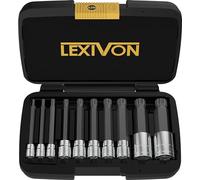 LEXIVON XZN Juego de casquillos de punta estriada cuadrada triple, extra largos de 4 pulgadas | 10 Piezas estilo europeo M4 - M18, Acero Aleación S2 de Primera Calidad | Estuche mejorado (LX-145L)