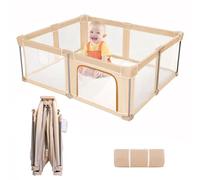 Lexixi ibao Corralito plegable para bebés, plegable para bebés y niños pequeños, extragrande con puerta, centro de actividades para bebés con valla, parque de juegos de viaje (caqui, 150 x 180 cm)