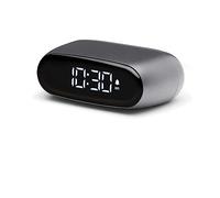Lexon MINUT Mini Despertador Compacto con Pantalla VA LCD Pure Black, Control táctil, función Snooze y retroiluminación, batería Recargable, Acabado de Aluminio - Gris metálico