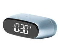 Lexon MINUT Mini Despertador Compacto con Pantalla VA LCD Pure Black, Control táctil, función Snooze y retroiluminación, batería Recargable, Acabado de Aluminio - Azul Claro