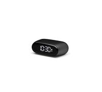 Lexon MINUT Mini Despertador compacto con pantalla VA LCD Pure Black, control táctil, función Snooze y retroiluminación, batería recargable, acabado de aluminio - Negro