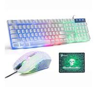 Lexon tech Juego de Teclado y ratón para UK diseño, Rainbow LED retroiluminado con Teclado y Combo de ratón, con sensación mecánica Gamer Teclado con Ratón óptico de 6 Botones+ Alfombrilla de ratón