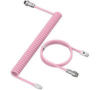 LexonElec Cable Pro personalizado tipo C en espiral para teclado de juegos, cable de teclado mecánico de doble manga con aviador de metal desmontable, USB-C de 1.5 m (rosa)
