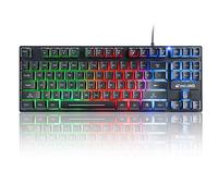 LexonElec K16 con conexión de Cable 87 Teclas Teclado para Juegos Luz retroiluminada LED Luz Impermeable Ergonómico USB 16 Teclas Anti Fantasma Teclado para Juegos de Oficina, mecanógrafos y Juegos