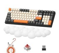 LexonElec K6 Teclado Mecánico Inalámbrico con Reposamuñecas Nube Blanca, 100 Teclas, 96% Layout, 4000mAh, Cableado/2.4Ghz/BT 5.0, RGB Backlit, Cable en Espiral para Juegos - Twilight Red Switch