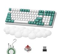 LexonElec K6 Teclado Mecánico Inalámbrico con Reposamuñecas Nube Blanca, 100 Teclas, 96% Layout, 4000mAh, Cableado/2.4Ghz/BT 5.0, RGB Backlit, Cable en Espiral para Juegos - Aqua Green Red Switch