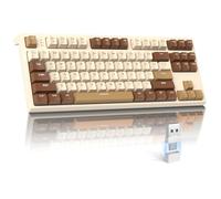 LexonElec M88 Teclado Mecánico Inalámbrico, Diseño QWERTY de 87 Teclas, Teclado Hot-Swappable, Receptor BT/2.4Ghz 2-en-1, Teclas Retro de PBT, Interruptores Lineales Rojos para PC/Mac/Tablet-Cheese