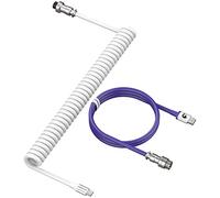 LexonElec Pro Cable de teclado en espiral personalizado, cable de doble manga para teclado mecánico, cables de TPU con conector de aviador de metal desmontable, USB-C a USB-A, doble púrpura de 7.9 pies