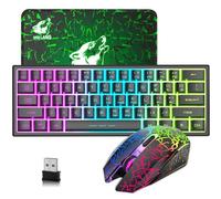 LexonElec T61 60% Compact Teclado Y Raton Gaming Inalámbrico - USB Wireless Keyboard Retroiluminado Pequeño Ergonomico 3800mAh RGB QWERTY + 2400 dpi Rainwbow Mouse - Accessories para PC Mac
