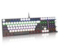 LexonElec Teclado mecánico con cable USB l, Teclado para juegos estilo máquina de escribir vintage de 104 teclas Interruptor rojo con cubiertas redondas retro Steampunk para PC/Mac-Negro