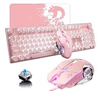 LexonElec Teclado mecánico con Cable USB para Juegos con Interruptor Azul Retro Steampunk LED Blanco retroiluminado 104 Teclas Anti-Ghosting