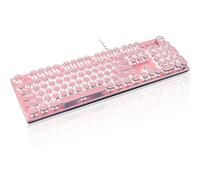LexonElec Teclado mecánico para juegos estilo máquina de escribir, estilo retro, con cable, teclado rosa vintage punk para juegos con retroiluminación blanca, interruptor azul de 104 teclas, teclas