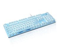 LexonElec Teclado mecánico para juegos estilo máquina de escribir retro con cable, teclado azul retro punk para juegos con retroiluminación blanca, interruptor azul de 104 teclas, teclas redondas,