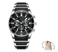 LexTex Men's Waterproof Multifunctional Quartz Watch, Mens Watches Stainless Steel Analog Chronograph Watch, Two Tone Big Face Waterproof Fashion Business Casual Wristwatch Dress(Black Silver)