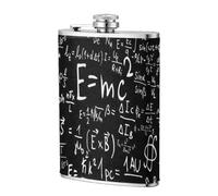 Ley de fórmula física E=Mc2,Frasco de acero inoxidable 304 de 8 oz con funda de cuero sintético, frasco de bolsillo para licor plano para exteriores