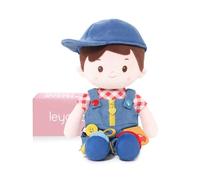 LeyaDoll Montessori Pop voor Peuters 40 cm, Zachte Activiteitenpop Met Rits, Veters en Knopen, Leerzaam Speelgoed voor Meisjes vanaf 2 Jaar, Kerst- en Verjaardagscadeau -Overalls Boy-Blue