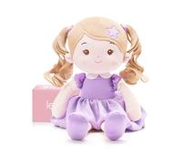 LeyaDoll Muñeca de bebé suave (40,6 cm), mi primera muñeca de trapo para niña de 1 año, regalo de cumpleaños, juguetes de peluche de Navidad para niños pequeños y bebés - Morado Estrella