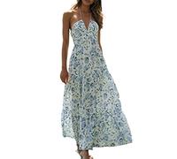 Leyajedol Vestido largo entallado Y2K para mujer, con tirantes delgados, corte bajo, casual, sin espalda, vestido maxi con vuelo, sexy, ropa de club, Aaah-azul fluido, S