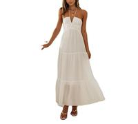 Leyajedol Vestido largo entallado Y2K para mujer, con tirantes delgados, corte bajo, casual, sin espalda, vestido maxi con vuelo, sexy, ropa de club, Aj-white Trendy, S