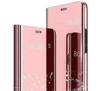 LEYAN Clear Smart View - Carcasa para Samsung Galaxy S21 5G, Espejo con Tapa, Transparente, Transparente, Transparente, Transparente, Funda antigolpes, Funda con Soporte Plegable, Color Oro Rosa