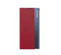 LEYAN Clear Smart View Funda para Samsung Galaxy S21 5G, Carcasa de Cuero Espejo,Prima PU Cuero Case con Clear Ventana, Mirror Flip Folio Cover con Soporte Plegable, Rojo