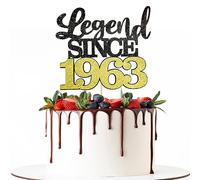 Leyenda desde 1963 Cake Topper 60th Birthday Cake Toppers Happy Black & Golden Cake Decoración para cuarenta años Hombres y mujeres Suministros de fiesta de cumpleaños
