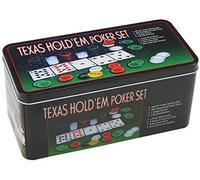 LEYENDAS CROWN Set de póker Caja de Metal, 200 fichas de póker, 2 Cubiertas, botón de repartidor, ciega pequeña, Gran ciega, tapete de Juego (B)