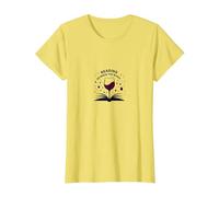 Leyendo Entre el Libro de vinos y el Arte del Amante del Vino Camiseta, Mujer, Limón, L