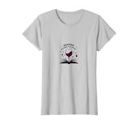 Leyendo Entre el Libro de vinos y el Arte del Amante del Vino Camiseta, Mujer, Plata, L