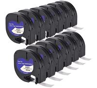 LEYF 12 cintas de etiquetas compatibles con Dymo 91200, cinta de etiquetas de 12 mm x 4 mm para Dymo LetraTag LT-100H, LT-100H Plus, LT-100T, LT-100T Plus, 2000, QX50, XM, XR, impermeable, negro sobre