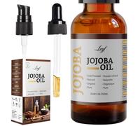 Leyf Aceite de jojoba orgánico 100 ml, 100% puro, vegano, cuerpo, cabello, cara, uñas, botella de cristal + pipeta de cristal + bomba, cuidado hidratante, dispensador de alimentos, reafirmante de