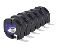 LEYF Pack de 6 cintas de etiquetas compatibles con Dymo 91200, cinta de etiquetas de 12 mm x 4 mm para Dymo LetraTag LT-100H, LT-100H Plus, LT-100T, LT-100T Plus, 2000, QX50, XM, XR, impermeable,