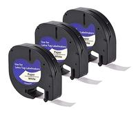 LEYF Paquete de 3 cintas de etiquetas, compatibles con Dymo 91200, 12 mm x 4 mm, cinta de etiquetas para Dymo LetraTag LT-100H, LT-100H Plus, LT-100T, LT-100T Plus, 2000, QX50, XM, XR, impermeable,
