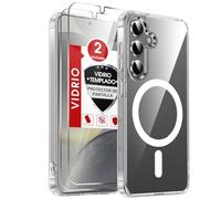 LeYi Anti-Amarillo Clara Funda para Samsung Galaxy S24 [NO S24 Ultra]: Carcasa [con Magsafe] Magnética 2 Protector de Pantalla Movil Capa Antigolpes Anti-Choques Bumper S 24, Transparente