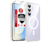 LeYi Anti-Amarillo Clara Funda para Samsung Galaxy S25 Fe [NO S25]: Carcasa [con Magsafe] Magnética 2 Protector de Pantalla Movil Capa Antigolpes Anti-Choques Bumper S 24Fe, Transparente
