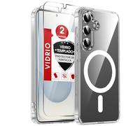 LeYi Anti-Amarillo Clara Funda para Samsung Galaxy S25 [NO S25 Ultra]: Carcasa [con Magsafe] Magnética 2 Protector de Pantalla Movil Capa Antigolpes Anti-Choques Bumper S 25, Transparente