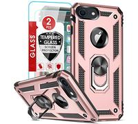 LeYi - Carcasa para iPhone SE3 2022/8/7/SE 2020/6/6S con 2 Vidrio Templado, Anillo Soporte Militar Anti-caída Reforzado, antigolpes, TPU Flexible y PC rígido, protección de Oro Rosa