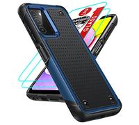 LeYi Funda de teléfono para Galaxy A03S con 2 protectores de pantalla de vidrio templado, doble capa protectora de policarbonato duro trasero y suave parachoques resistente funda de absorción de golpes para Samsung Galaxy A03S, azul