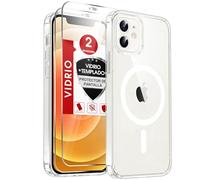LeYi Funda Magnética para iPhone 12/12 Pro Compatible con MagSafe [2-Unidades] Cristal Templado, Anti - Amarillo Case Silicona TPU Movil Carcasa Antigolpes Clear i phon Capa，Transparente