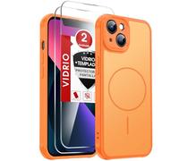 LeYi Funda Magnética para iPhone 13, [2 Piezas Cristal Templado+Lleno Cámara Proteccion] Compatible con MagSafe Movil Carcasa Antigolpes Antihuellas Cuerpo Completo, Naranja