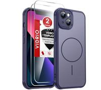 LeYi Funda Magnética para iPhone 13, [2 Piezas Cristal Templado+Lleno Cámara Proteccion] Compatible con MagSafe Movil Carcasa Antigolpes Antihuellas Cuerpo Completo, Azul