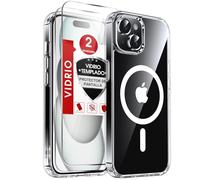LeYi Funda Magnética para iPhone 15 Compatible con MagSafe [2-Unidades] Cristal Templado, Anti - Amarillo Case Silicona TPU Movil Carcasa Antigolpes Clear i phon Capa，Transparente