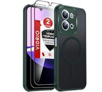 LeYi Funda Magnética para Redmi 15C/15 C 4G/5G/Xiaomi Poco C85 4G Compatible con MagSafe [2X Protector de Pantalla] Movil Carcasa Antigolpes Helada Translúcida Antihuellas Cuerpo Completo Capa,Verde