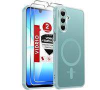 LeYi Funda Magnética para Samsung Galaxy A17 5G / 4G con 2 Piezas Cristal Templado, Compatible con MagSafe Mate, Movil Carcasa Antigolpes Helada Translúcida Antihuellas, Verde Menta