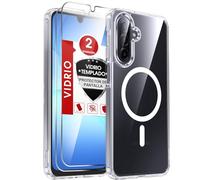 LeYi Funda Magnética para Samsung Galaxy A17/A 17 4G/5G 5 G Compatible con MagSafe [2-Unidades] Cristal Templado, Case Silicona TPU Movil Carcasa Anti - Amarillo Antigolpes Transparente