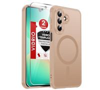 LeYi Funda magnética para Samsung Galaxy A27 5G, 2 piezas de película protectora, funda de protección militar para A 27, funda mate translúcida, color caqui
