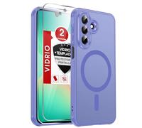 LeYi Funda magnética para Samsung Galaxy A27 5G 5G, 2 unidades, protector de pantalla militar, funda para teléfono móvil A 27, funda translúcida mate, azul cielo