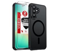 LeYi Funda magnética para Samsung Galaxy A27 5G, funda de 2 piezas con película protectora, funda de protección militar para A27, funda mate translúcida, negro