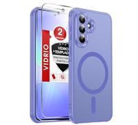 LeYi Funda Magnética para Samsung Galaxy A37/A 37 4G/5G Compatible con MagSafe [2X Protector de Pantalla] Movil Carcasa Antigolpes Helada Translúcida Antihuellas Cuerpo Completo Capa, Azul Cielo